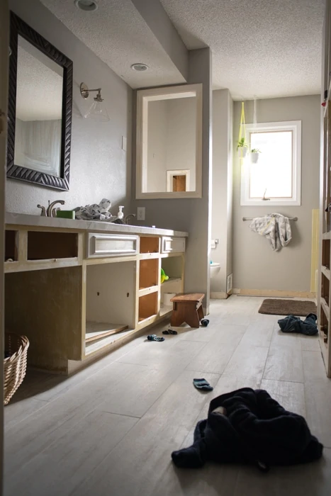 Bathroom cabinets sanded before primer