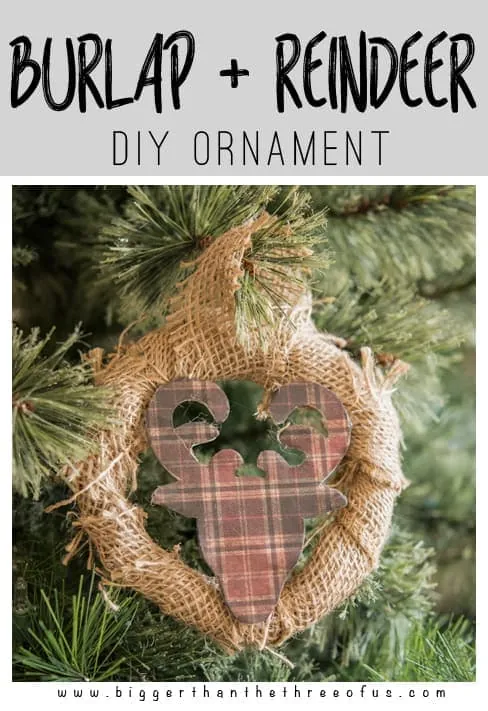 Christmas Ornament Craft. Burlap and Reindeer Wreath Ornament