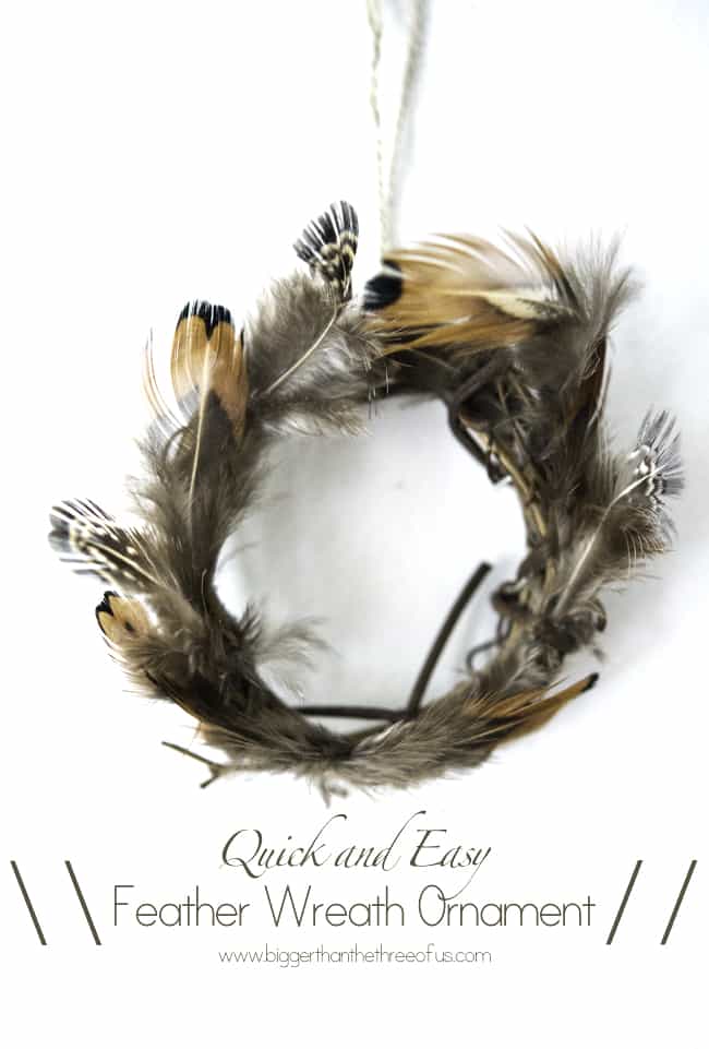 Quick and Easy Feather Wreath Ornament DIY By Bigger Than The Three Of Us