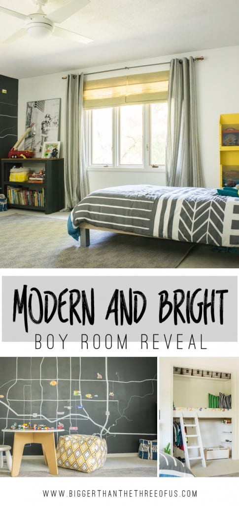 Must PIN! This Modern and Bright Boy Room has lots of DIY, upcycled thrift store pieces and more. 