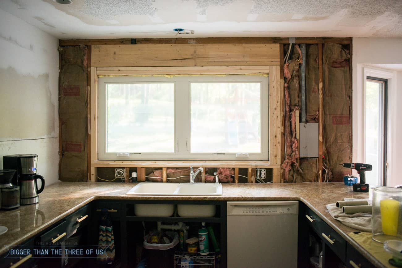 Putting the header and 2x4's in above sink in kitchen