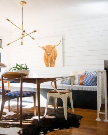 Modern and Eclectic Eat-In Kitchen Reveal with a DIY Plank Wall and DIY Bench Seat