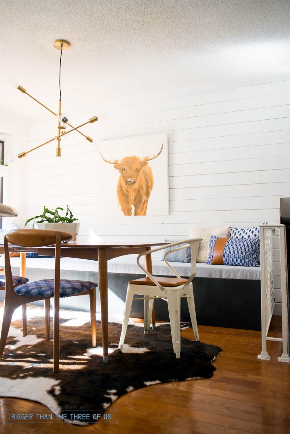 Modern and Eclectic Eat-In Kitchen Reveal with a DIY Plank Wall and DIY Bench Seat