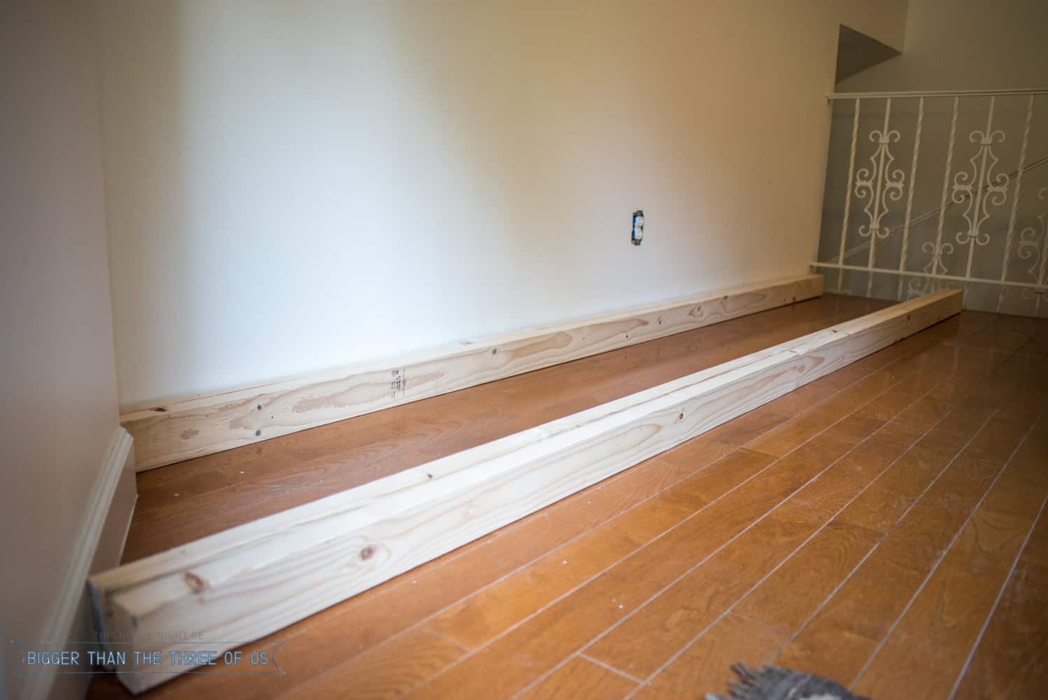 Laying out 2x4's on flooring in kitchen to determine spacing for seating