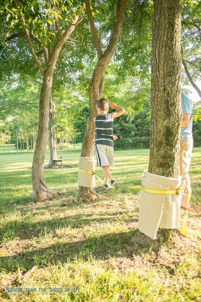 Outdoor Play - Make a Tightrope for Your Kids with Items out of the Garage!