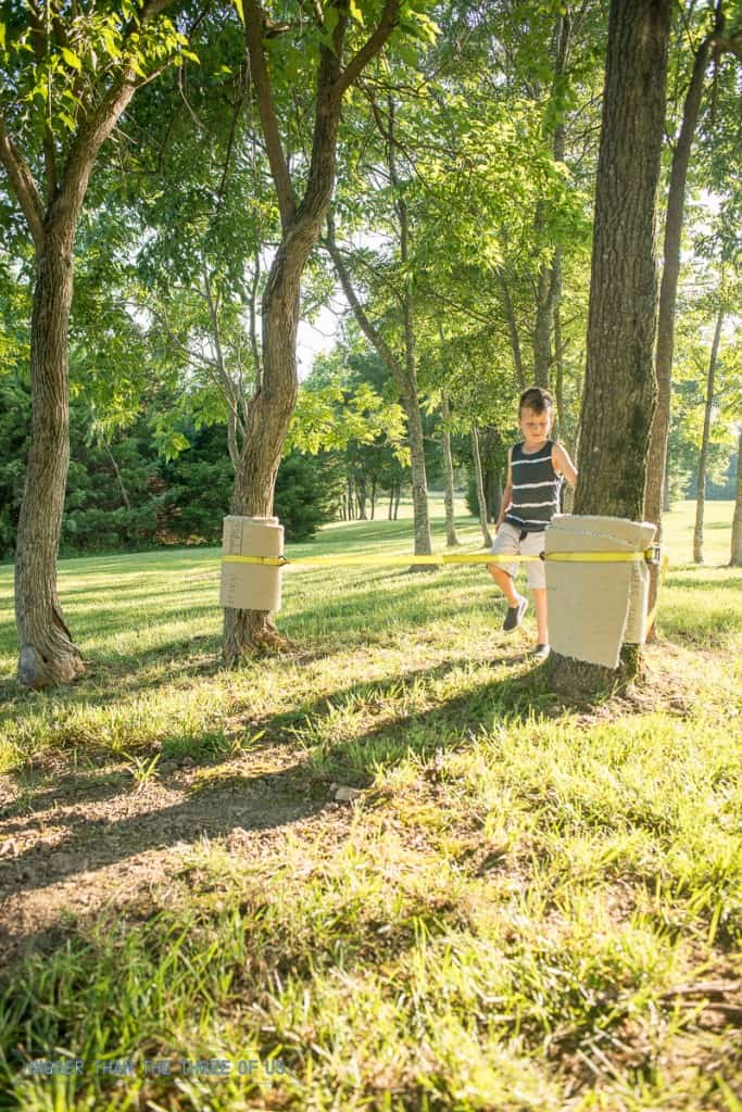 Outdoor Play - Make a Tightrope for Your Kids with Items out of the Garage!