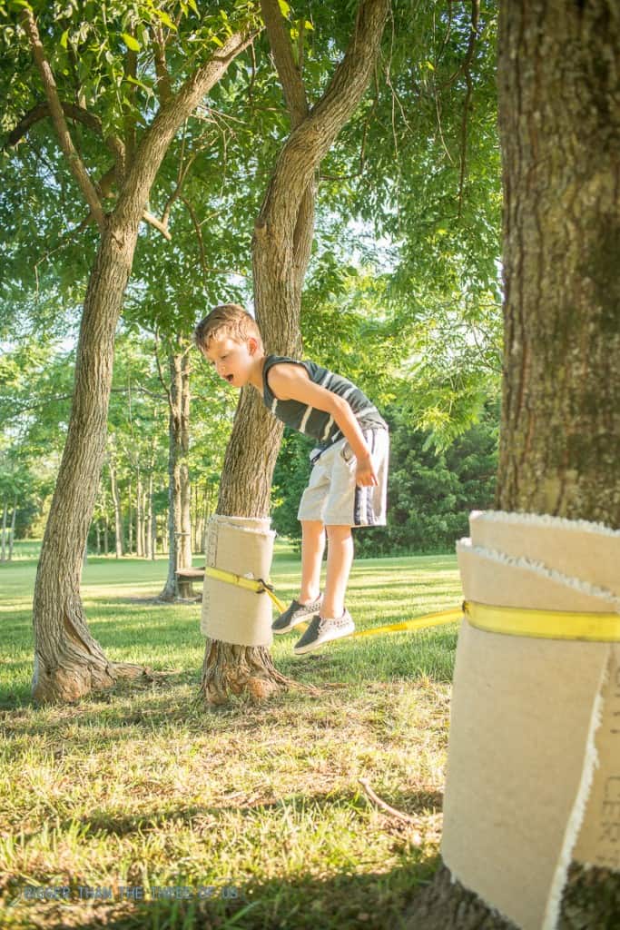 Outdoor Play - Make a Tightrope for Your Kids with Items out of the Garage!