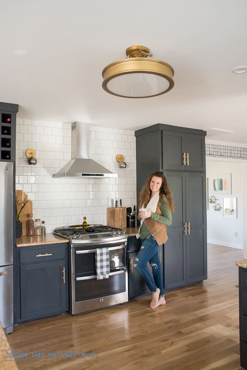 Kitchen Renovation With Dark Cabinets And Open Shelving Bigger Than The Three Of Us