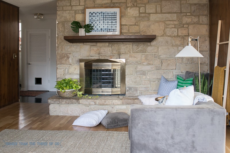 Lounge area in eclectic playroom office refresh