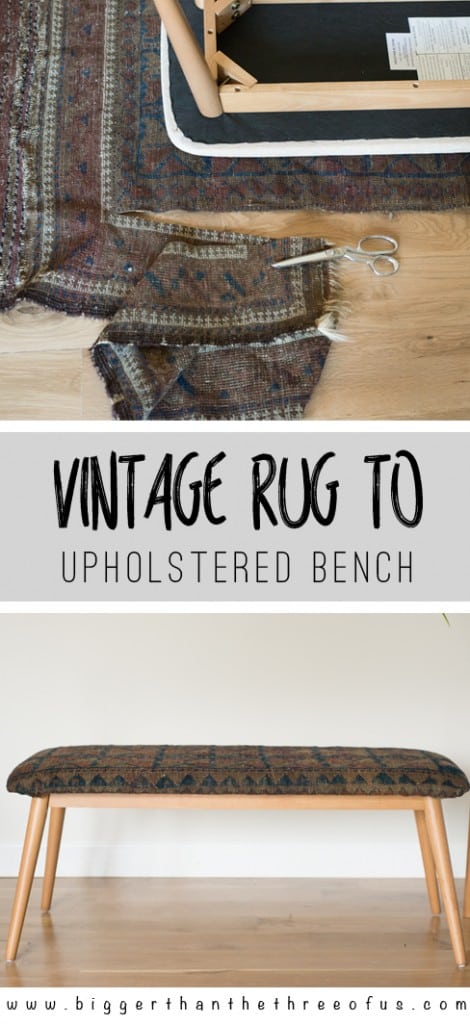 Do you have a boring bench that you want to do something with? How about reupholstering it with a vintage rug? Get the Vintage Rug Upholstered Bench Tutorial right now! 