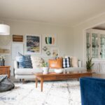 Gallery wall in mid-century bright and modern living room