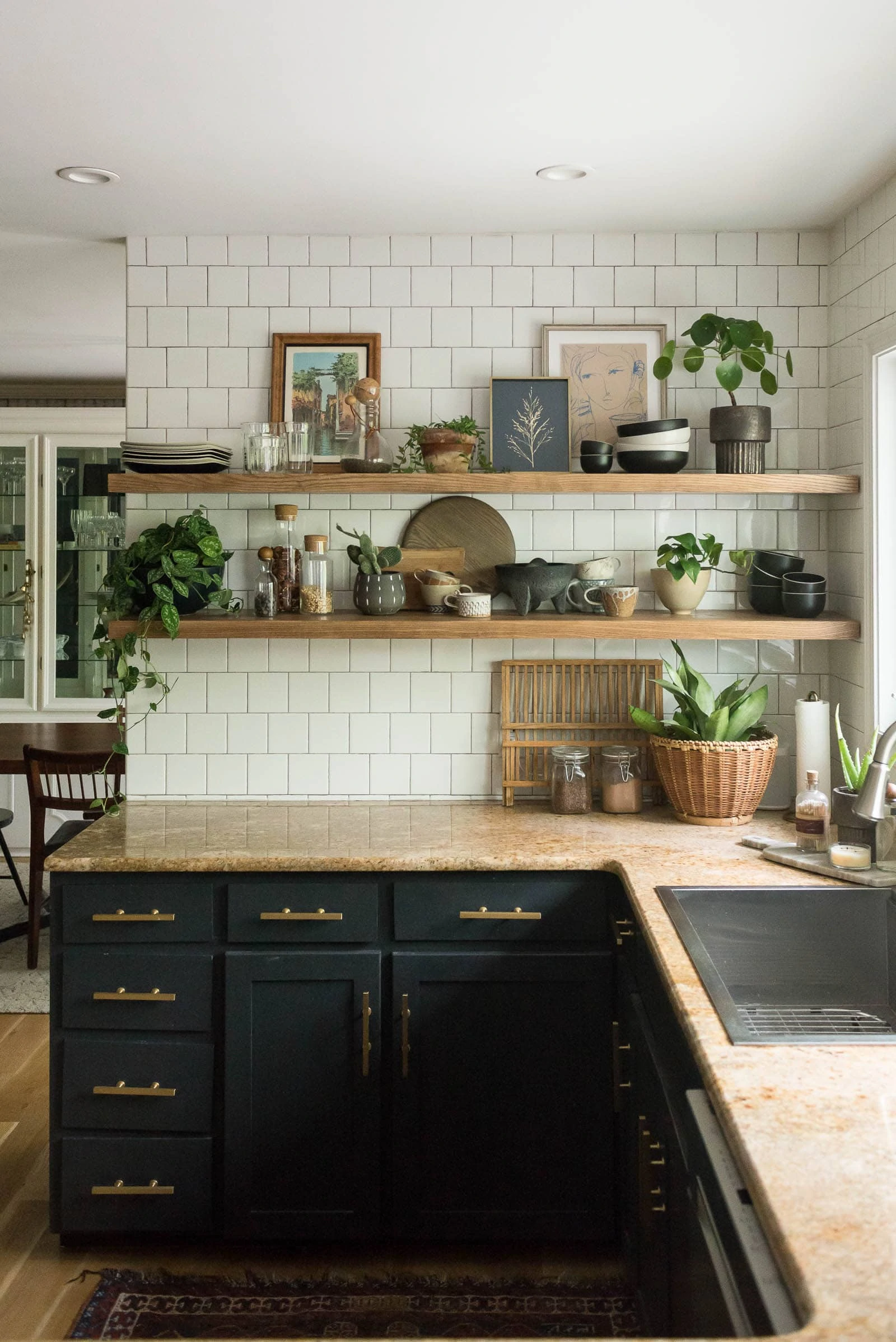 Floating shelves in kitchen