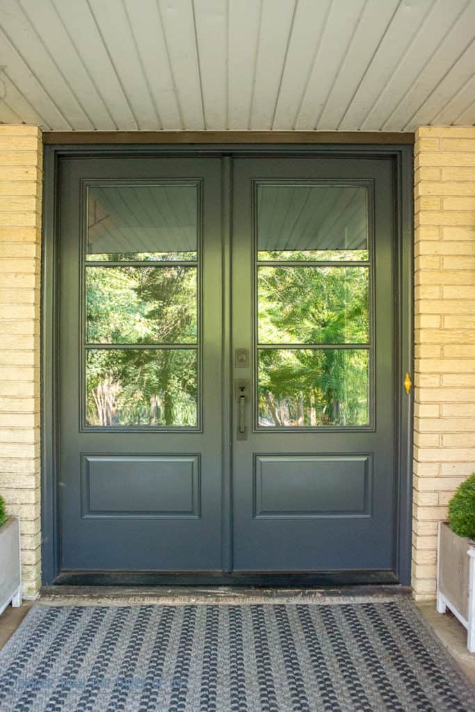 What double front doors with glass cost. Before and after porch makeover with new doors.