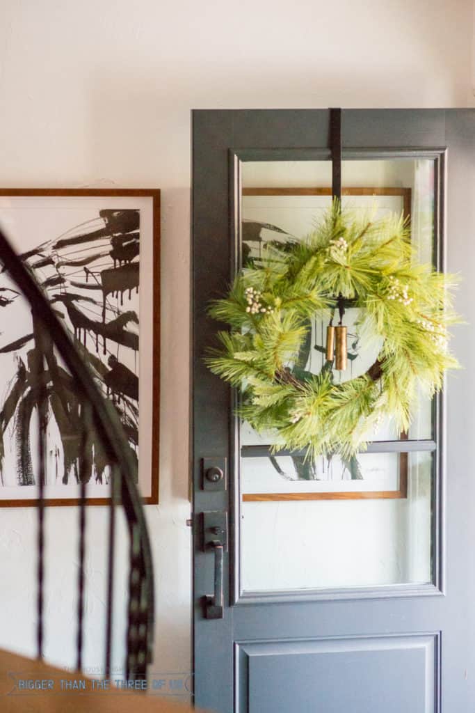 Wreath on glass doors | Christmas Home Tour