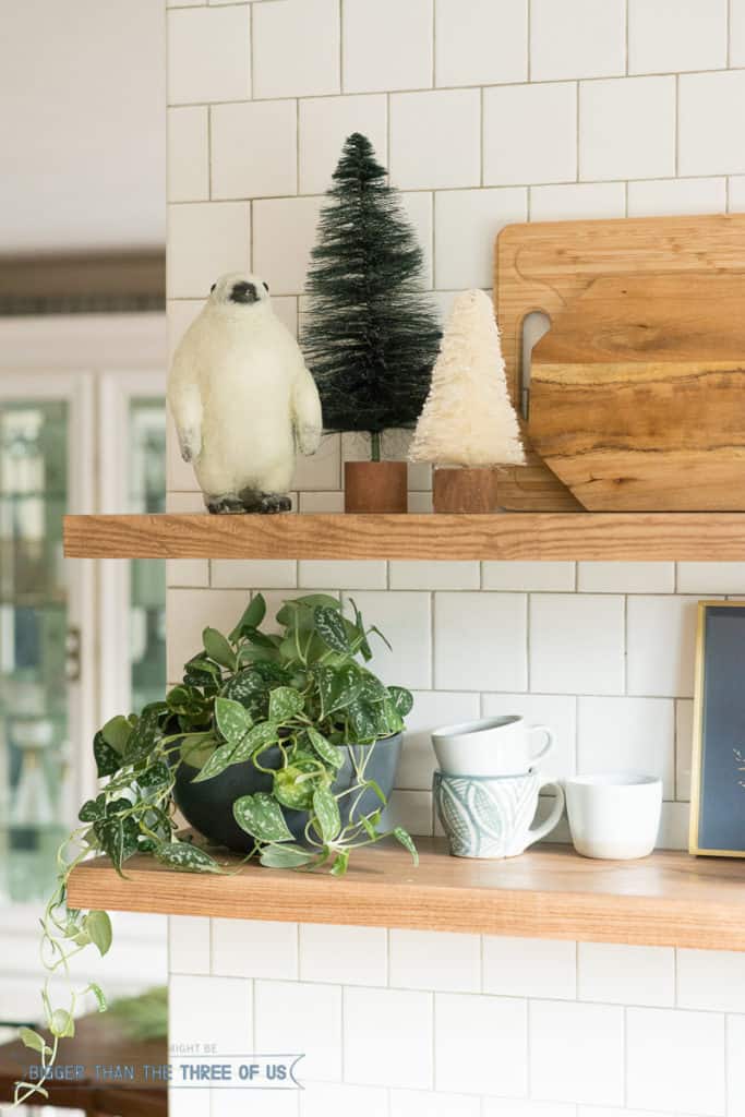 Floating Shelves in the kitchen with Christmas Decor | Christmas Mantle