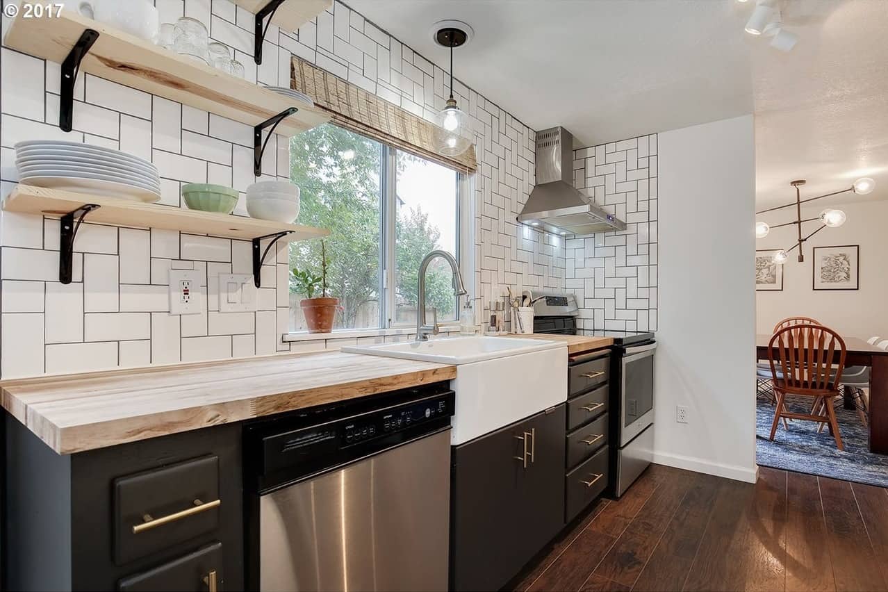 Kitchen shelving in tuxedo kitchen