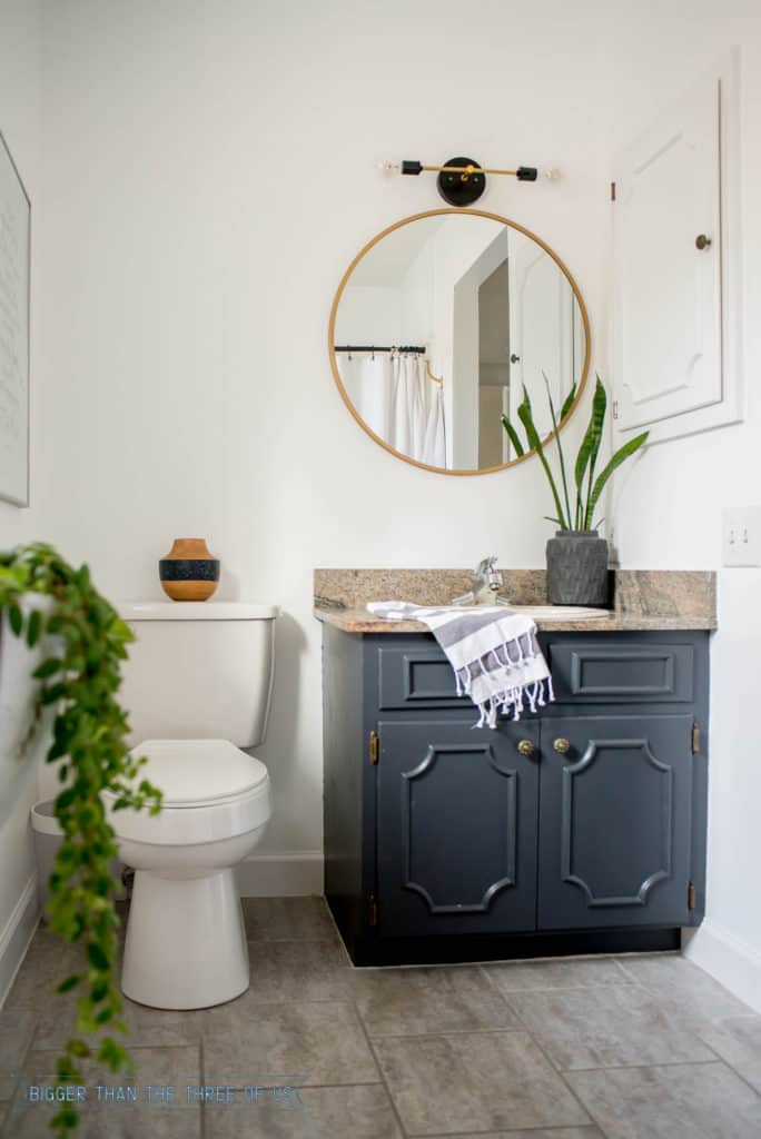 Budget Friendly Bathroom Makeover with Dark Cabinets - Bigger Than the ...