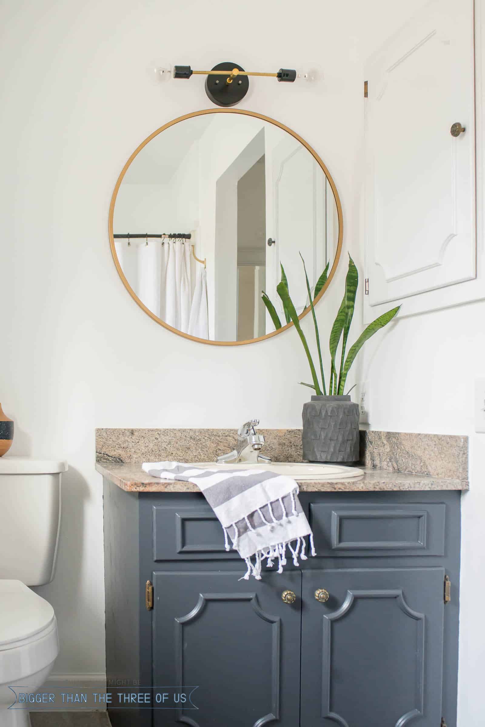 Budget Friendly Bathroom Makeover with Dark Cabinets