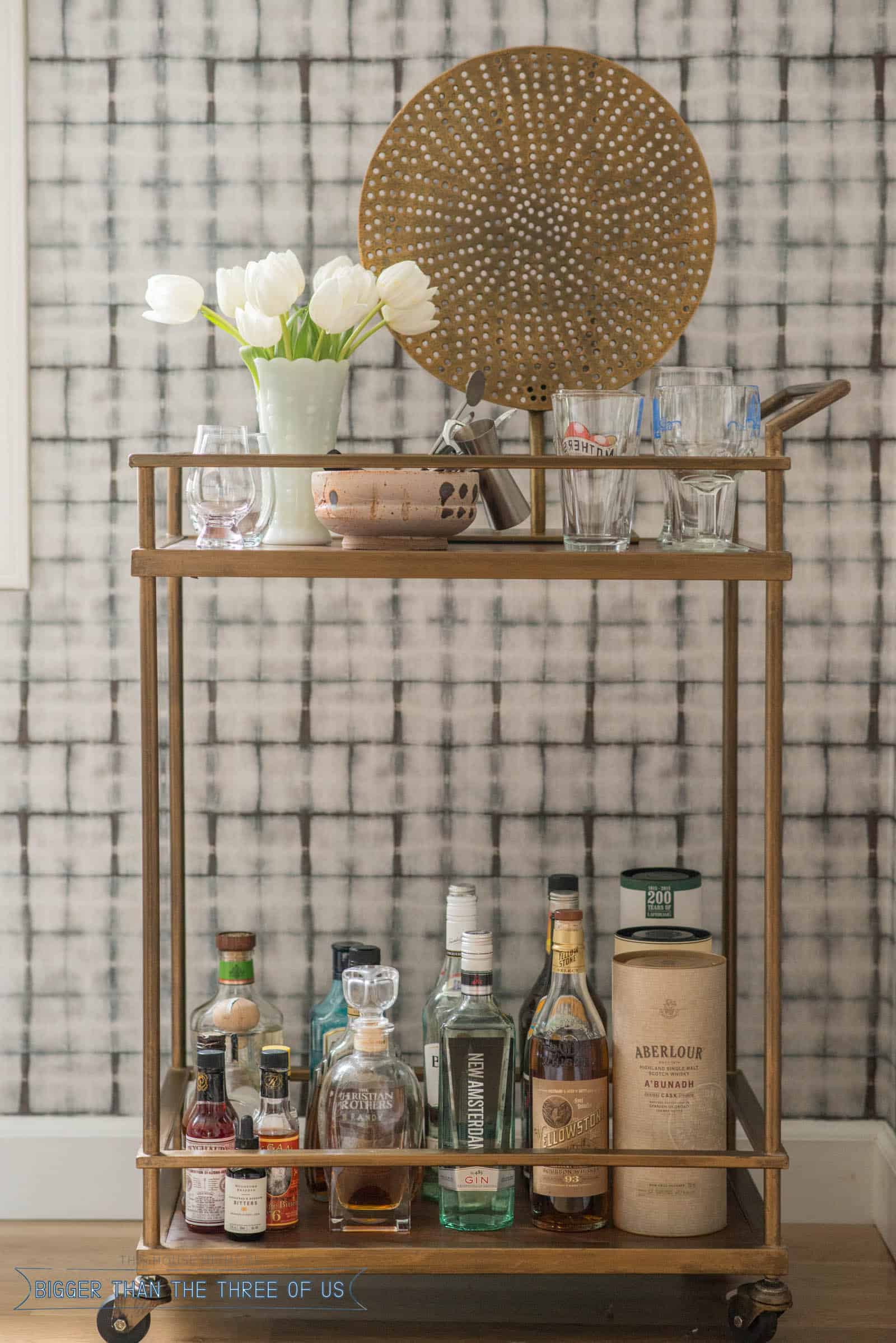 Styled bar cart with flowers