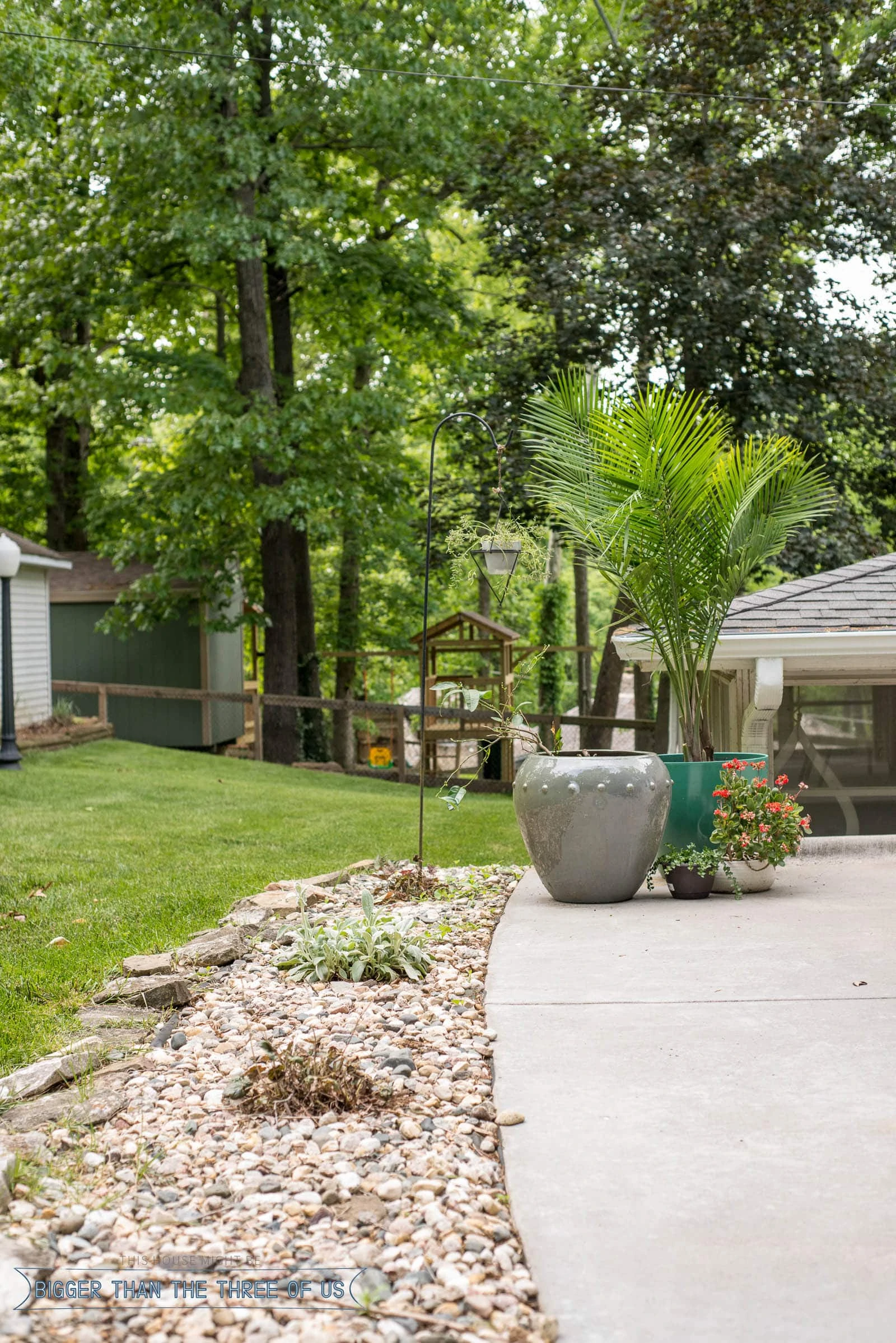 Landscaping with rock instead of mulch around patio