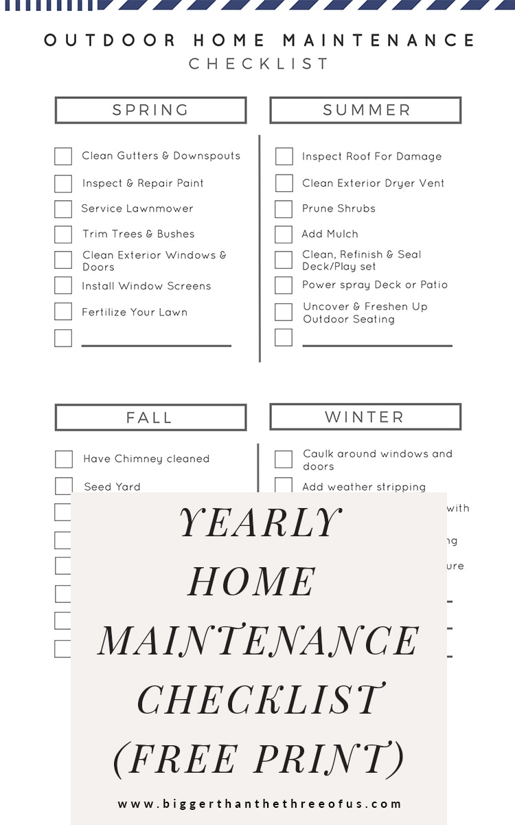 Home Maintenance Checklist Printable