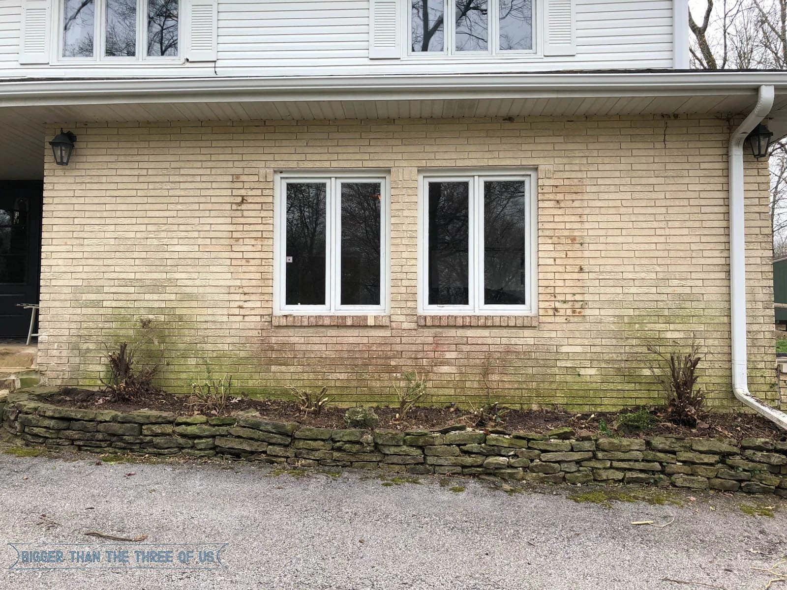 Have you ever thought about how much improvement you can make on the exterior of your home by trimming overgrown boxwood bushes back? Seriously, it's a game changer over here. Come over and see the process of trimming big boxwoods and how the shutter removal before and after. #exterior #beforeandafter #shutterremoval 