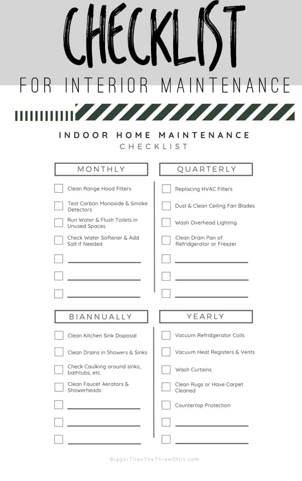 Interior Home Maintenance Checklist