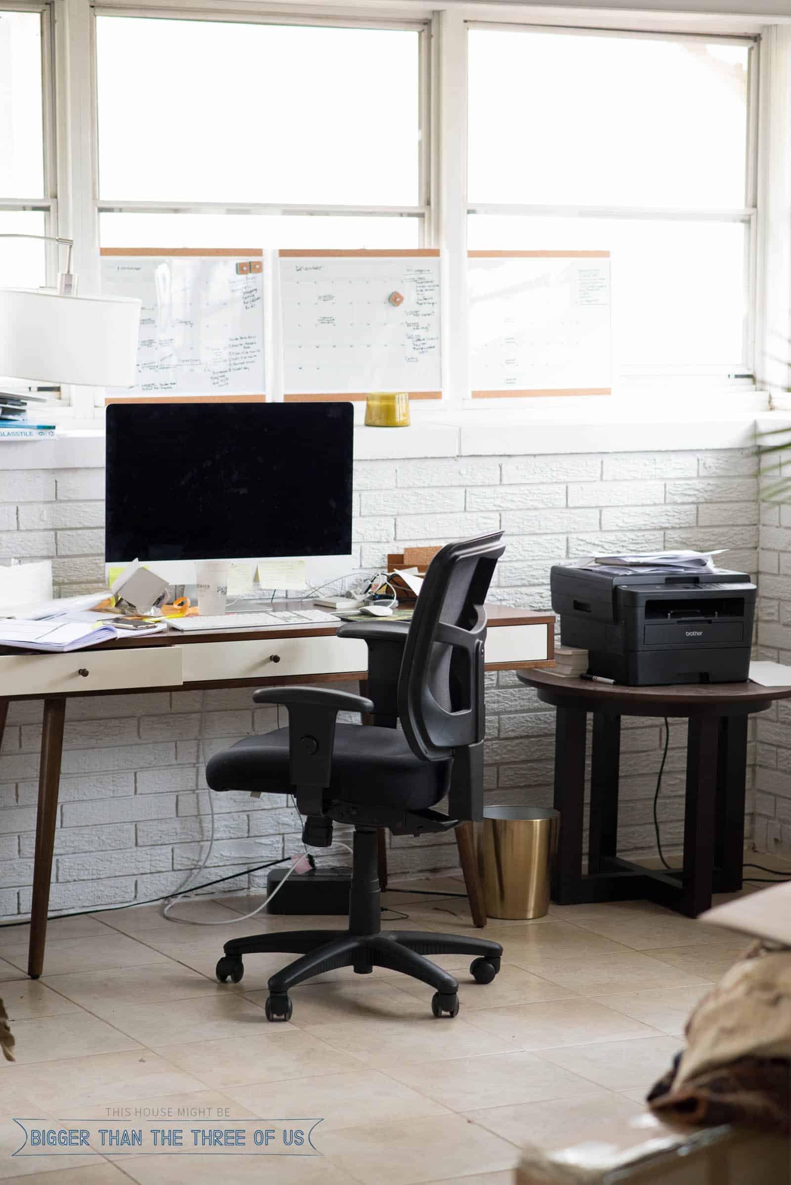 Mid-Century Desk in sunroom office 