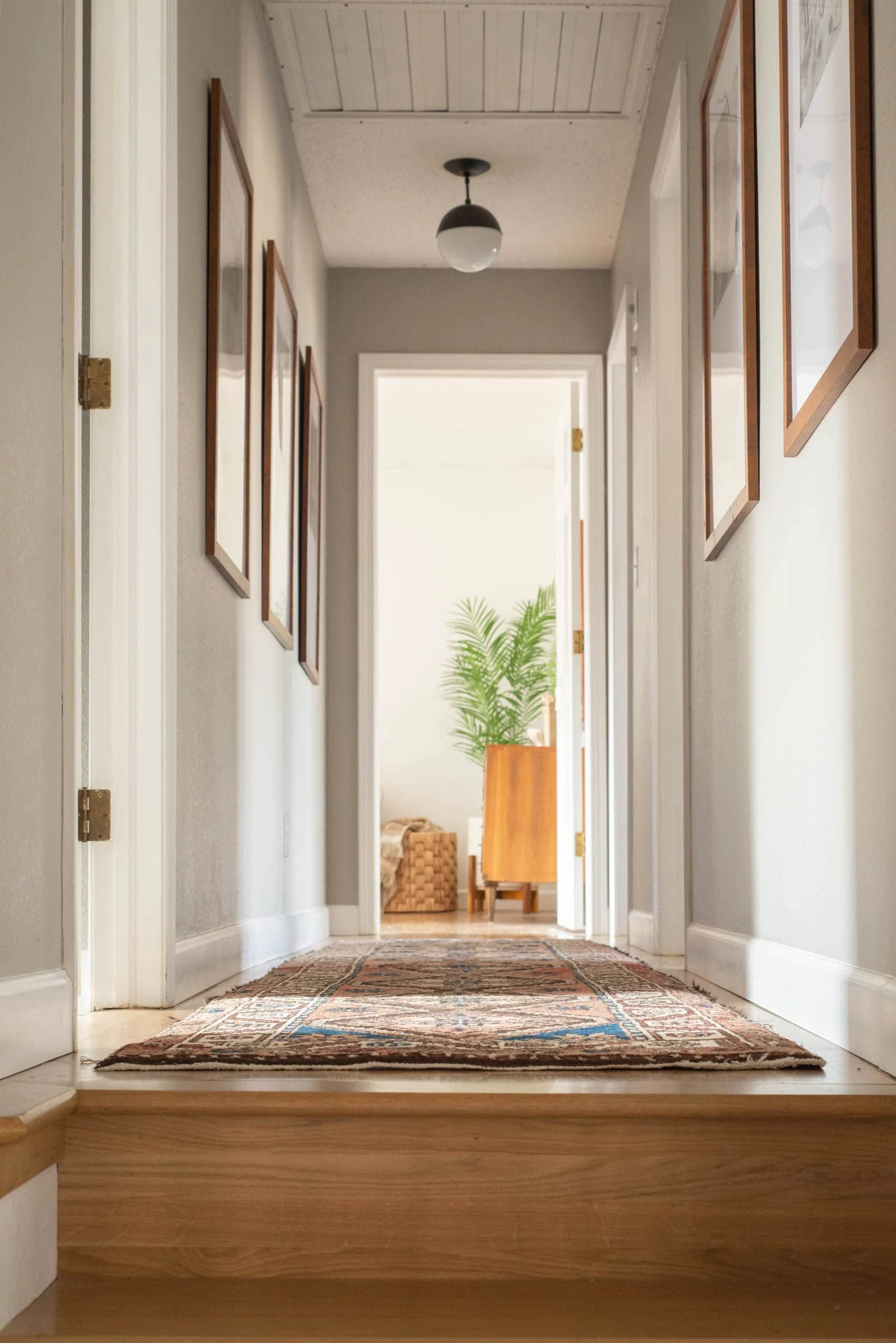 Gray hallway with rug
