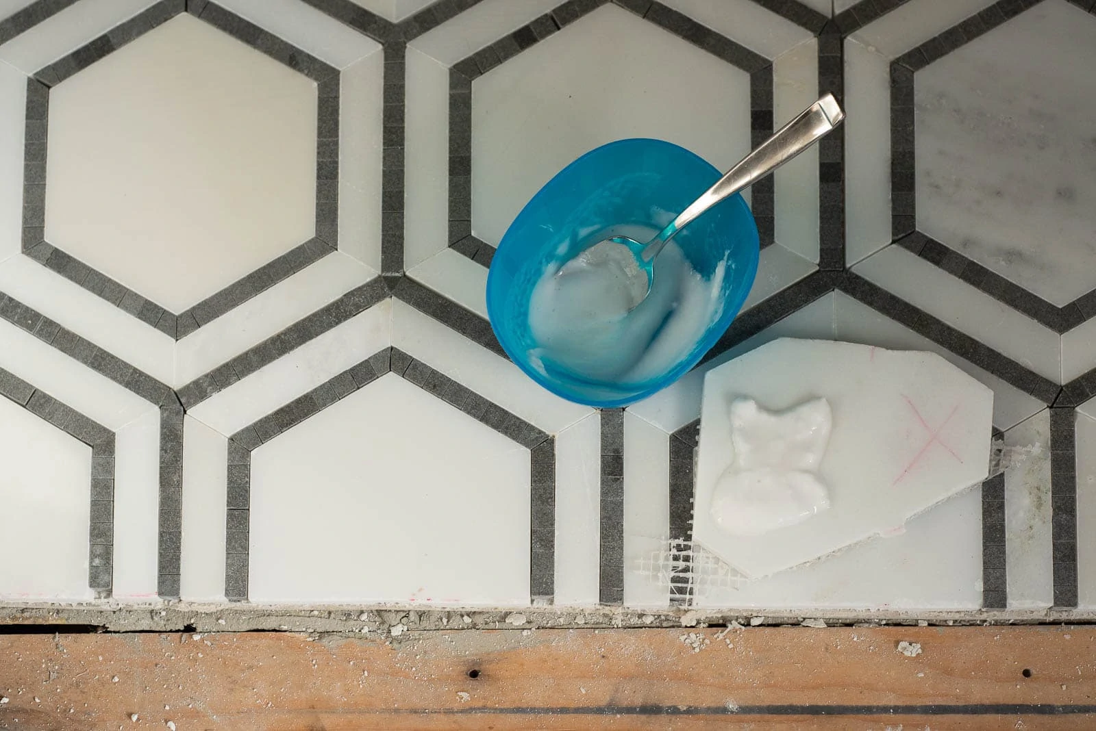 Baking soda on marble tile