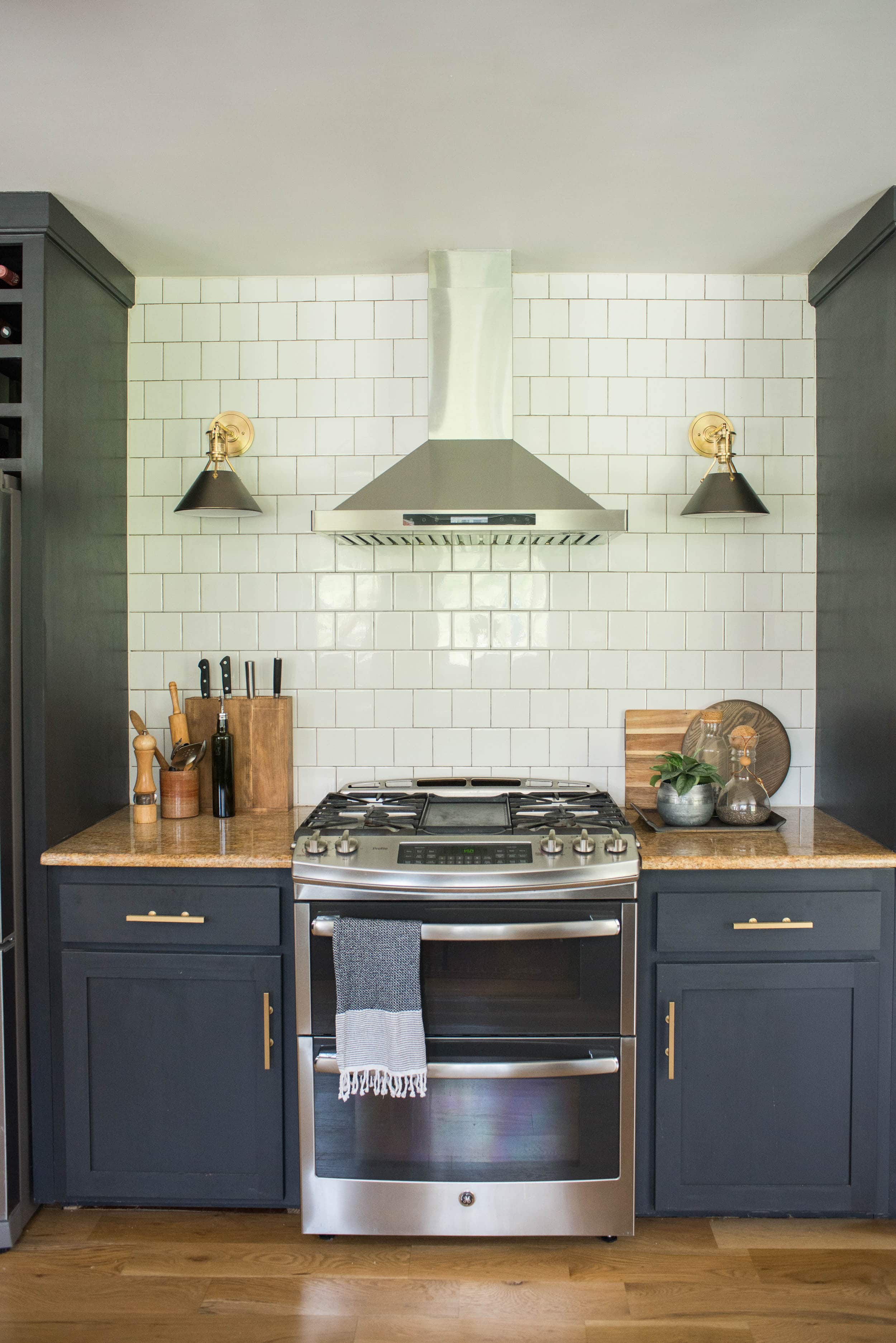 matte black and brass vanity light