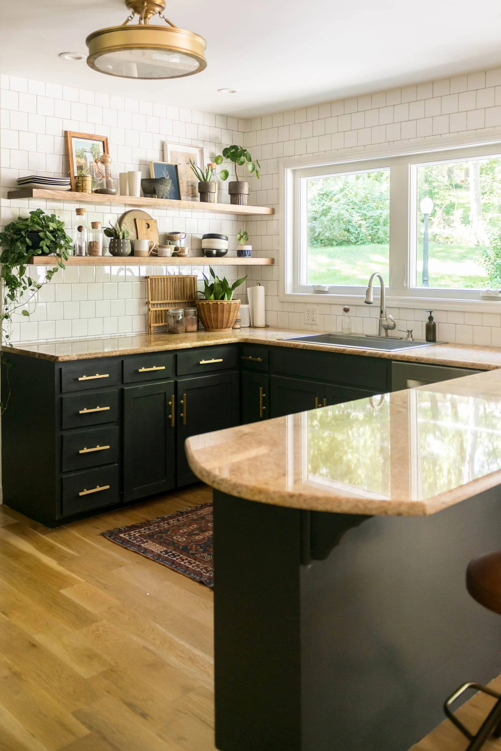 Open shelving in kitchen