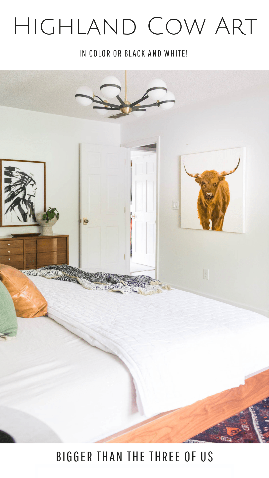 highland cow art in bedroom 