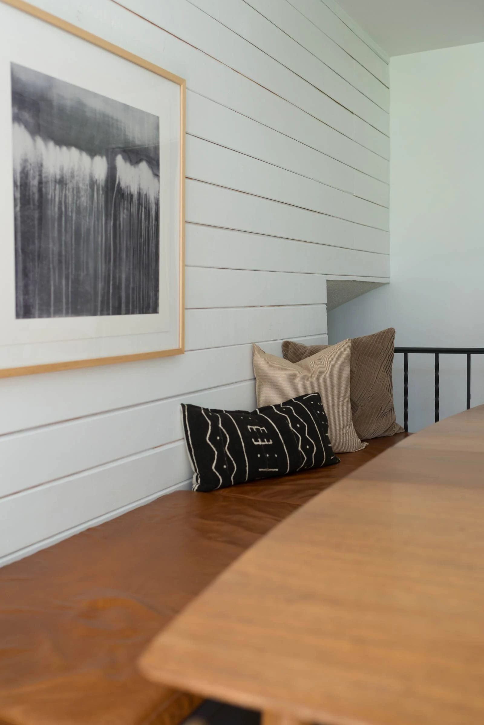 leather bench in dining room