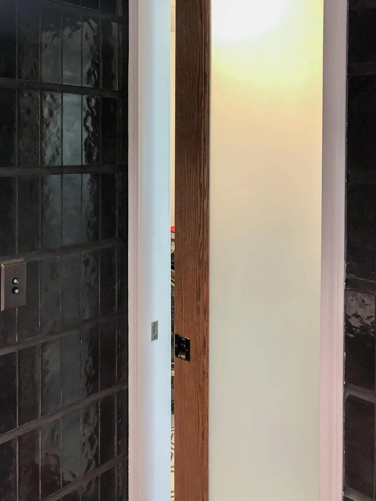 Pocket door in powder bathroom