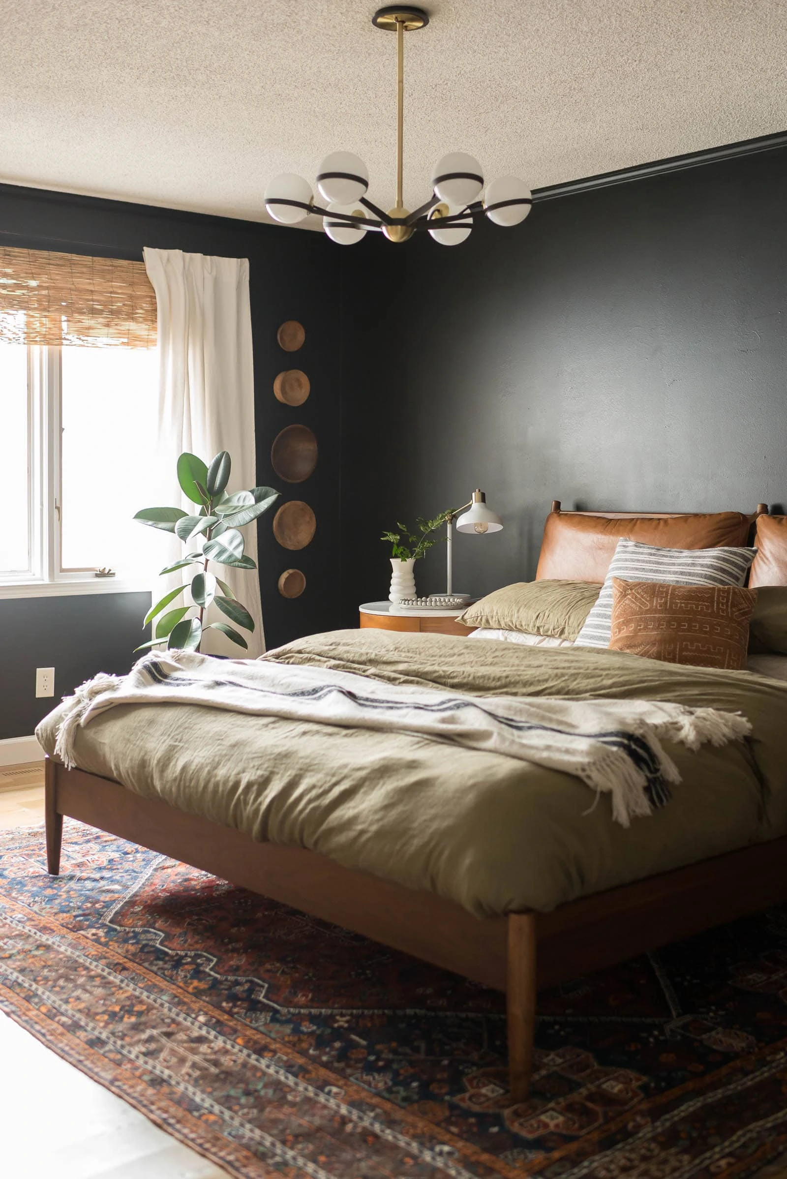 Midcentury Modern bedroom with black paint