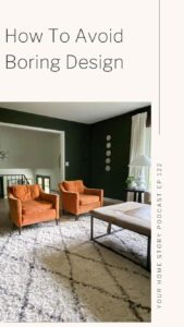 non boring design featuring vintage chairs, cream rug and green living room walls