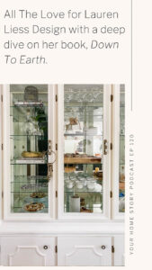 Photo of China hutch with Lauren Liess design book, Down To Earth