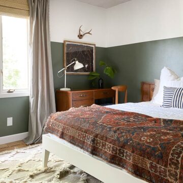 Conifer Green Paint by Behr with a DIY rug framed art piece