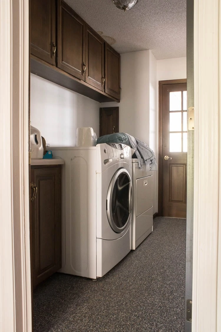 before laundry room with carpet