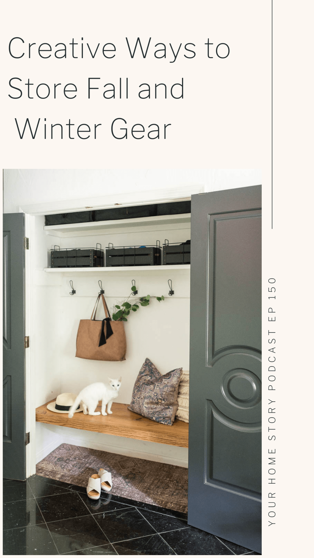 how to store winter gear featuring a bench in a coat closet