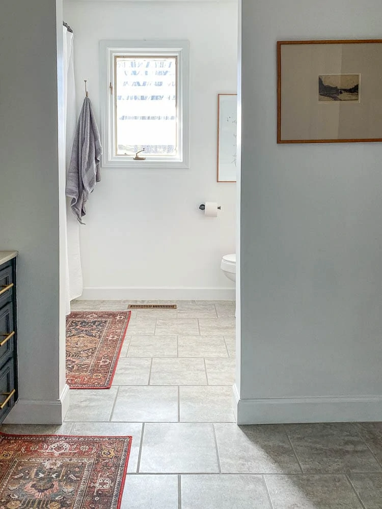 Asbestos testing in bathroom showing small bathroom