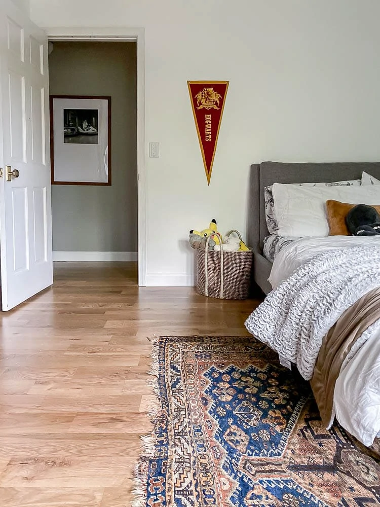 Blue Vintage Persian Rug in bedroom