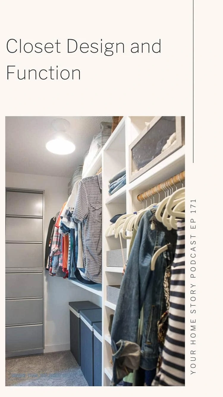 Closet design showing stacking wall shoe racks and three hampers