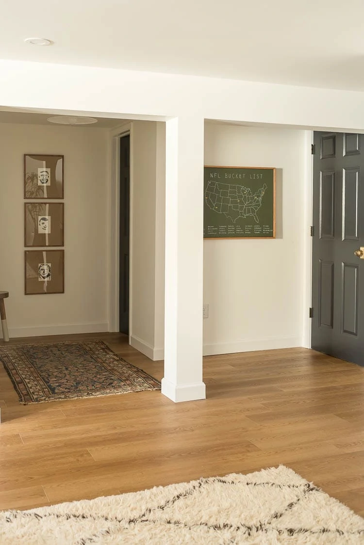 Basement flooring showing Rigid Core Luxury Vinyl Basement flooring in Oak