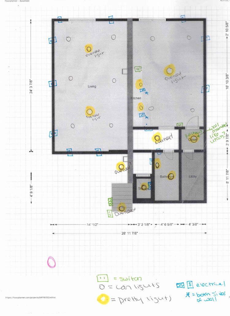 Recessed lighting plan for basement