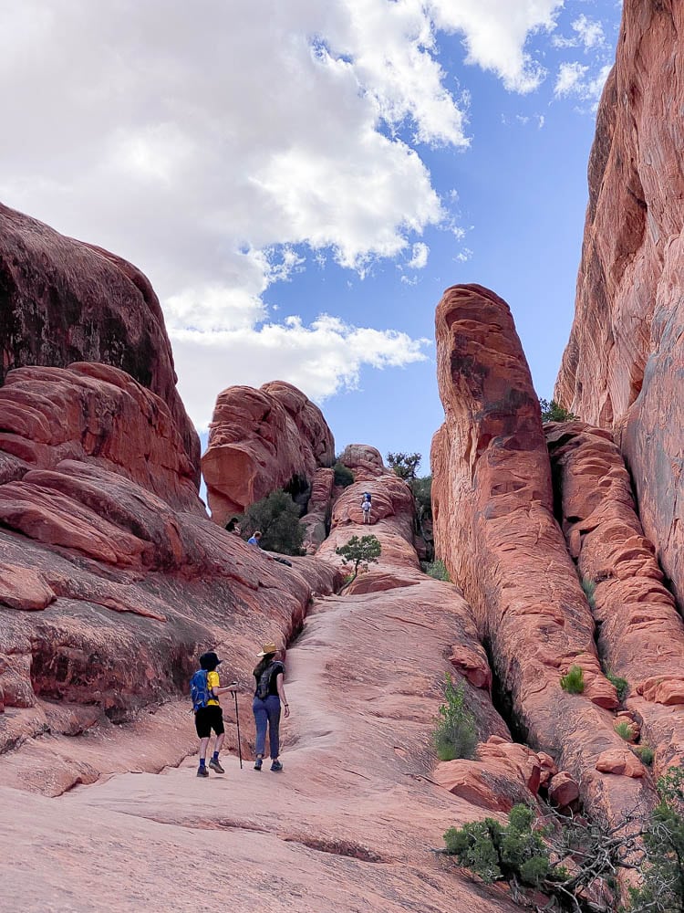 Hiking to Double O Arch in Arches National Park Utah. 