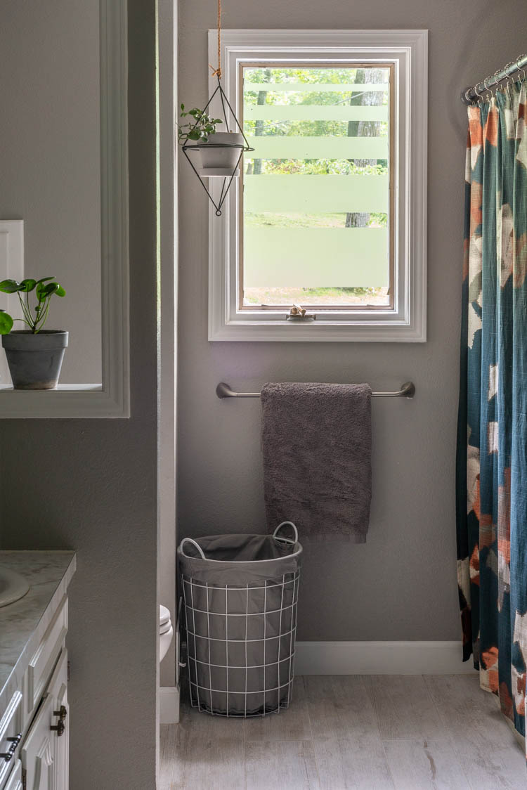 DIY privacy window film in bathroom