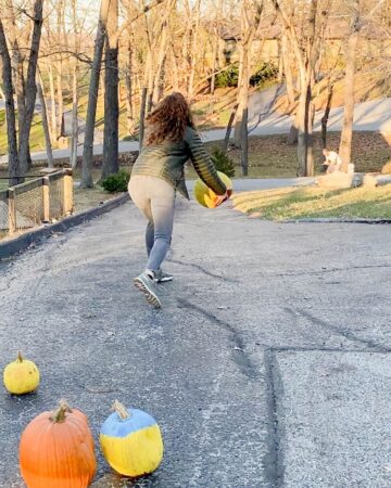 fun halloween activities - pumpkin fun with bowling