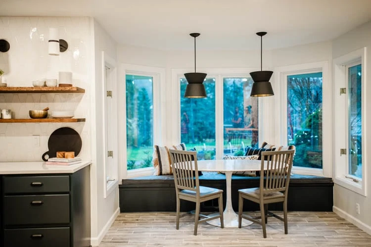 Design for special needs families showing a kitchen and dining room together